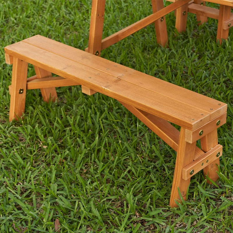 Customized Kids Outdoor Solid Wood Folding Tables And Chairs Anticorrosive Wood Conjoined Garden Combination Set Leisure Picnic