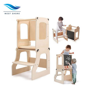 4 In 1 Montessori Wooden Toddler Tower Kitchen Step Stool Kids Kitchen Tower 3In1 Learning Step Stool Desk Sli Wood Learning Tow