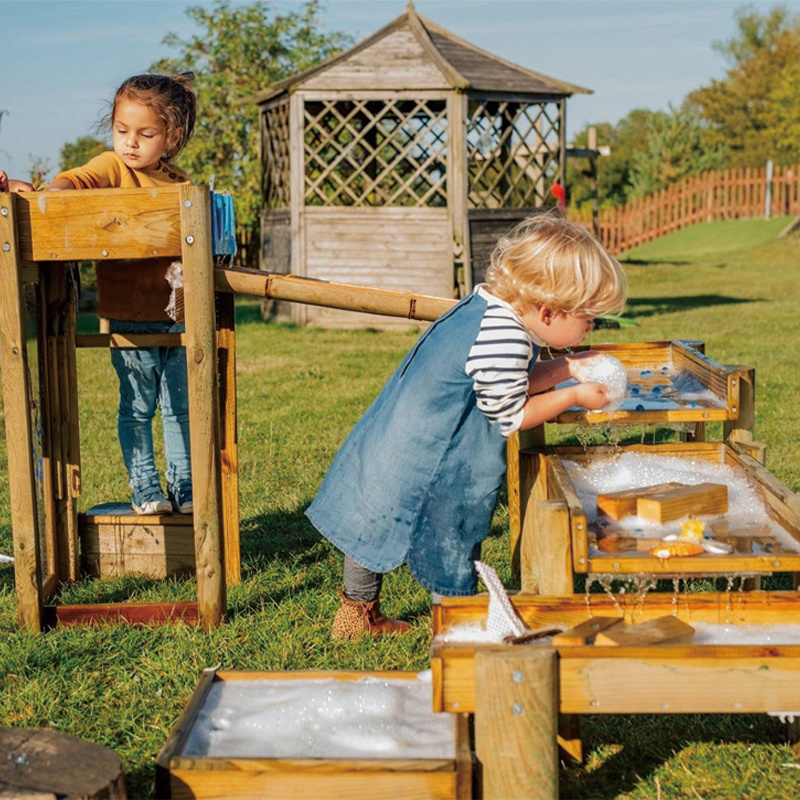 Kindergarten Outdoor Picnic Wooden Sand Water Sensory Tables Leisure Seating Set for Garden Preschool Daycare Playground