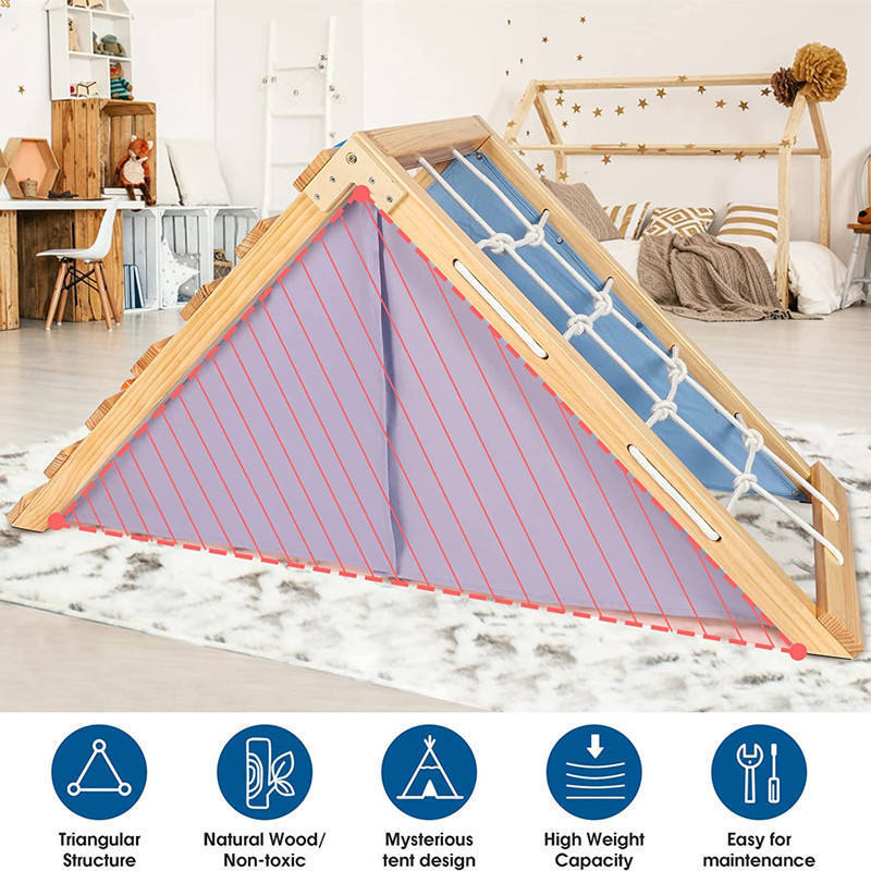 Pickler Triangle with Tent Climbing Triangle with Tent Cover Fun Set for Kids Sturdy Safe Wooden Structure for Children