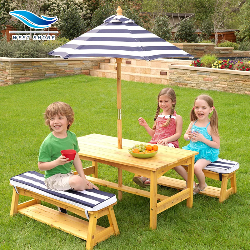 Outdoor Play Sand And Water Table And Chair Set with Cushions and Navy Stripes & Outdoor Double Chaise Lounge