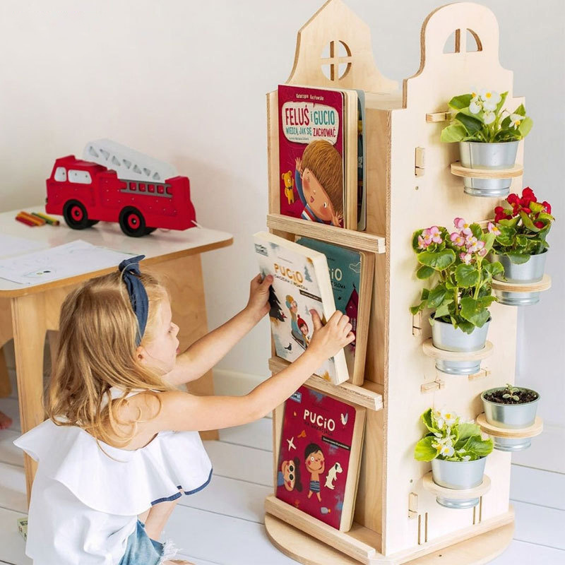 Rotating Bookshelf Children's Book Rack Kids Bedroom Furniture Floor Bookcase Wooden Bookshelf For Kids Library Display Shelf