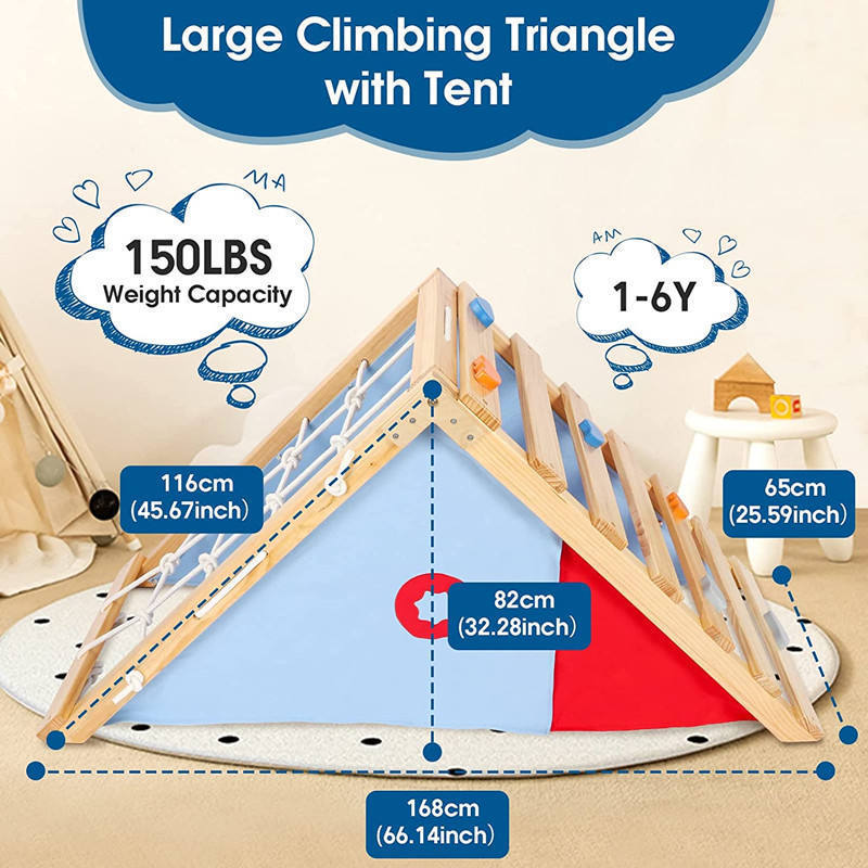 Pickler Triangle with Tent Climbing Triangle with Tent Cover Fun Set for Kids Sturdy Safe Wooden Structure for Children