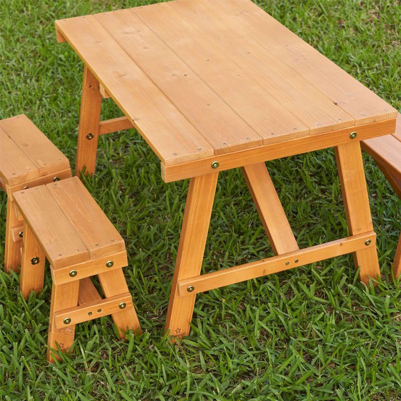 Wooden Outdoor Picnic Table with Three Benches Kids' Patio Furniture Outdoor Wooden Kids Garden Picnic Table Chair