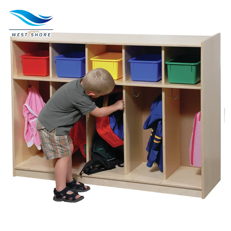 Kindergarten Backpack Clothes Shoes Lockers Cabinet Classroom Nursery Daycare Furniture Montessori 2-Shelf Storage