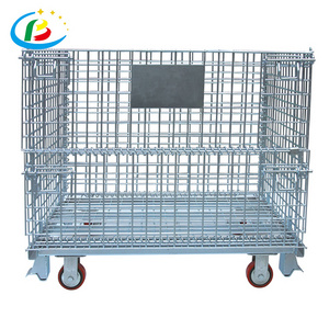 Folding Gold Wire Container Cargo Crate Weld Container Transportation Metal Storage  Pallet Cage Warehouse