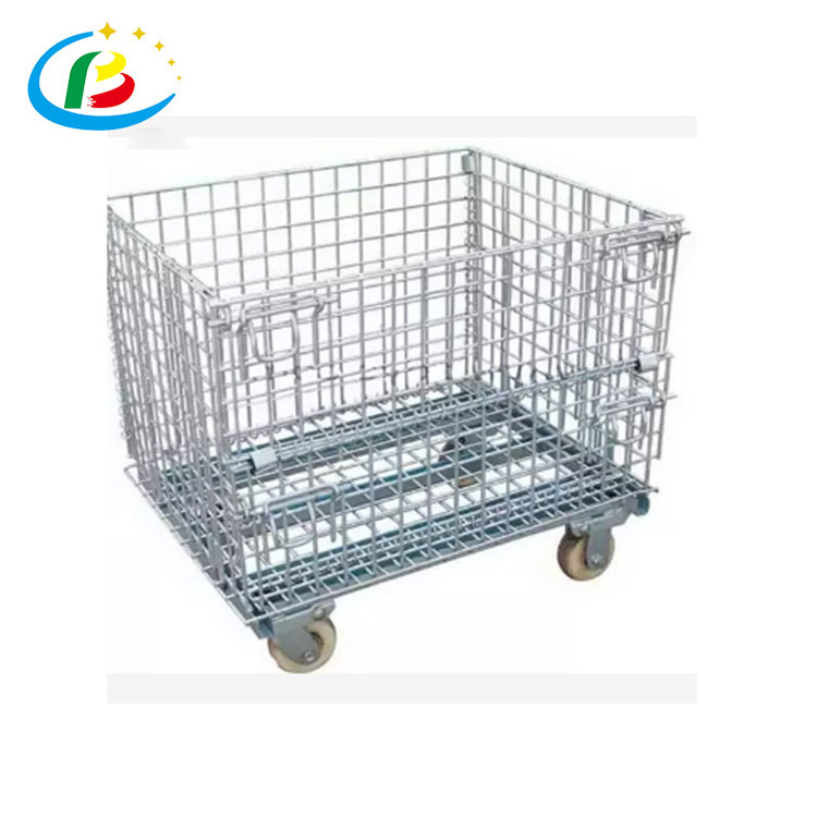 Folding Gold Wire Container Cargo Crate Weld Container Transportation Metal Storage  Pallet Cage Warehouse