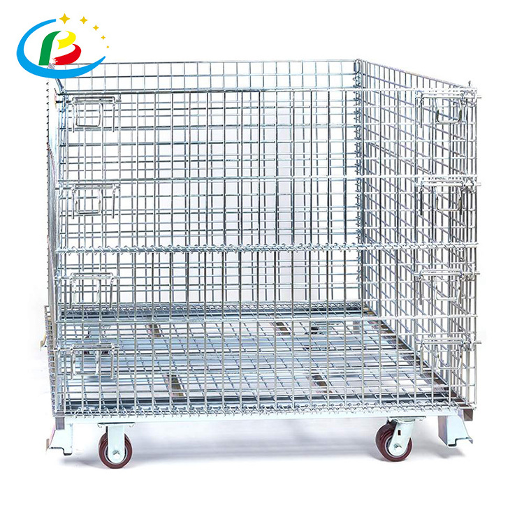 Folding Gold Wire Container Cargo Crate Weld Container Transportation Metal Storage  Pallet Cage Warehouse