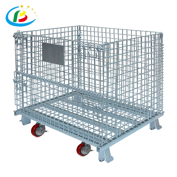 Folding Gold Wire Container Cargo Crate Weld Container Transportation Metal Storage  Pallet Cage Warehouse