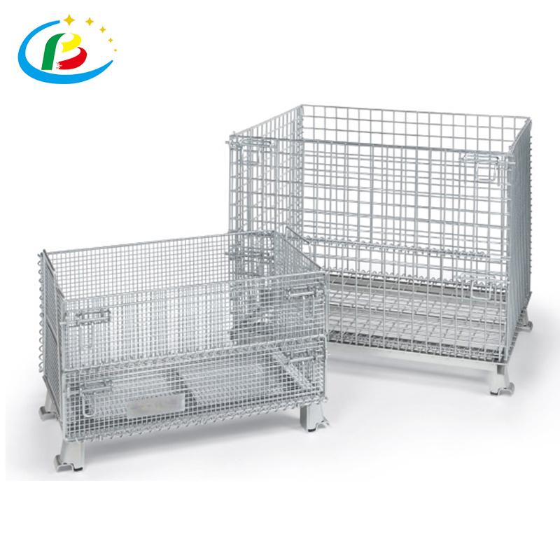 Material Handling Cage Collapsible Metal Bins Foldable Steel Mesh Container Wire Logistics Storage Pallet Cage