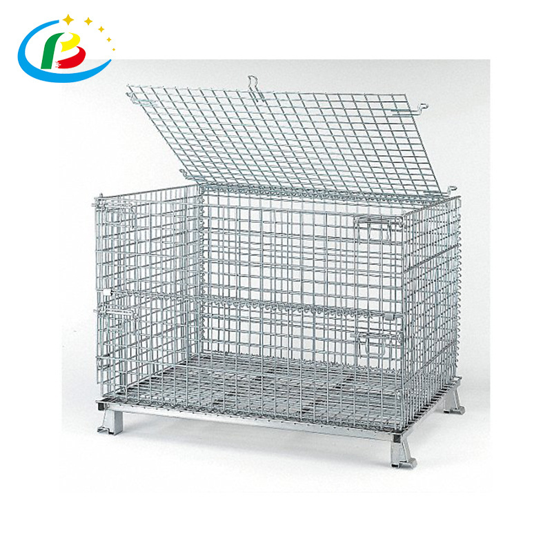 Material Handling Cage Collapsible Metal Bins Foldable Steel Mesh Container Wire Logistics Storage Pallet Cage