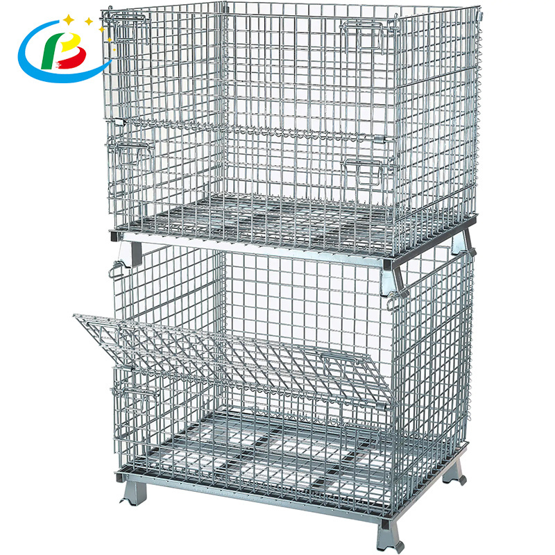 Material Handling Cage Collapsible Metal Bins Foldable Steel Mesh Container Wire Logistics Storage Pallet Cage