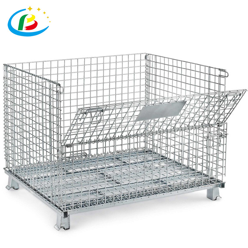 Collapsible Cage Pallet, Foldable Stillage, Warehouse Steel Stillage Metal Pet Preform Wire Mesh Storage Container