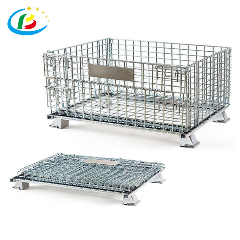 Collapsible Cage Pallet, Foldable Stillage, Warehouse Steel Stillage Metal Pet Preform Wire Mesh Storage Container