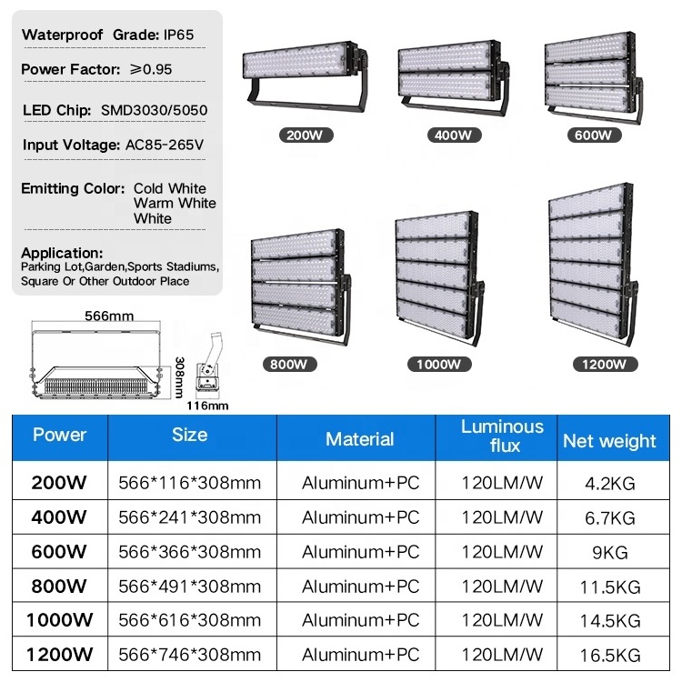 High Quality Aluminum IP65 Waterproof Outdoor Lamp Smd3030 500w 100w 200w 300w 400w Led Floodlight