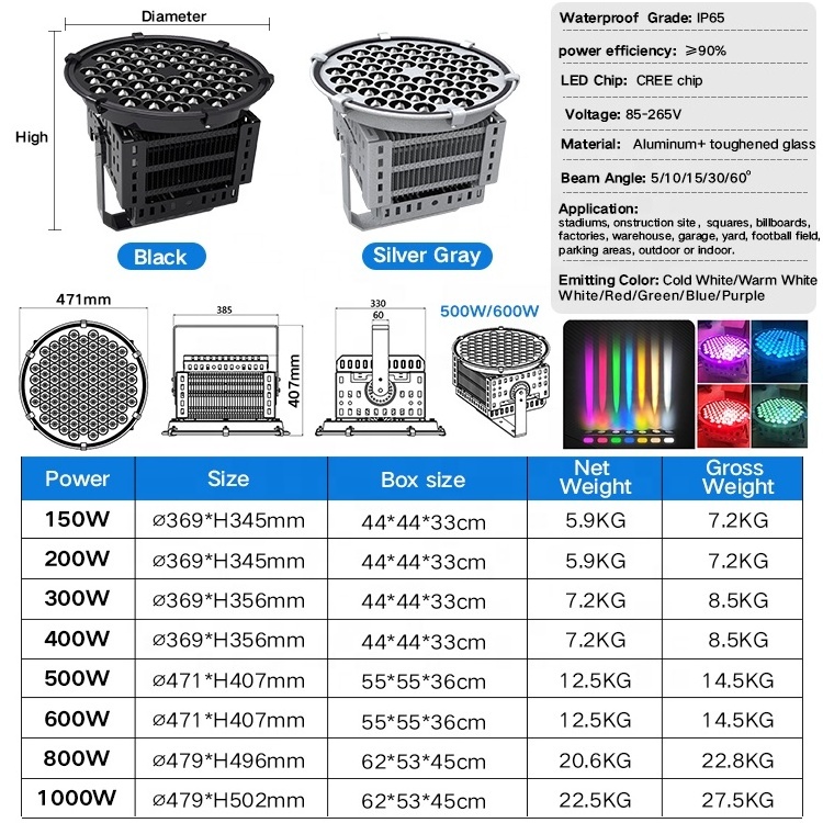 Led Heat Sink Reflector 800W 2000W 600W 500 Watt 500W Stadium Spotlight Sea Lure Lighting Flood Light For Night Marine Fishing