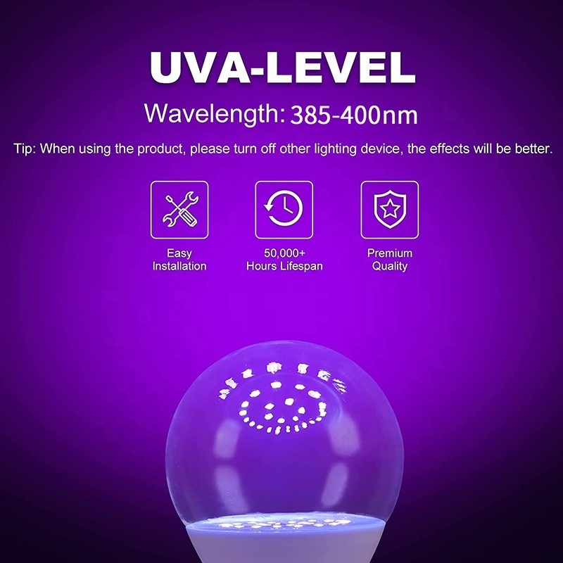 Manufacturer Direct Sales Uv Purple Light Bulb 9W Halloween Haunted House Decoration Fluorescent Black Light Led Bulb 395Nm