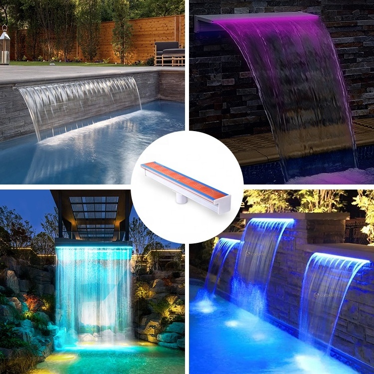 Outdoor Wall Hanging Fountain Spillway Dc12V Led Lighting Artificial Swimming Pool Waterfall Designs Sheer Descent Cascade