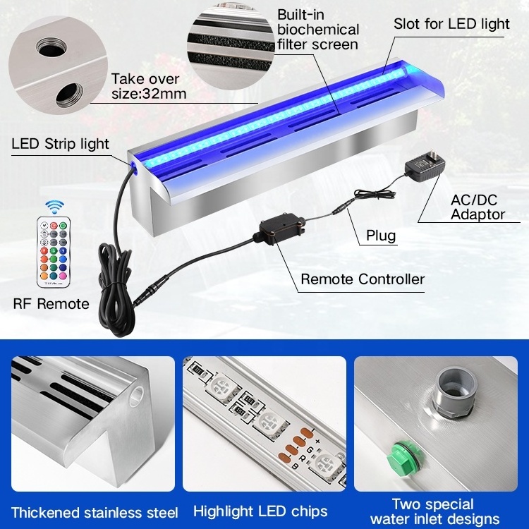 Factory Direct Supply Cheap Price Aquarium Rgb Light Stainless Steel Swimming Portable Pool Waterfall