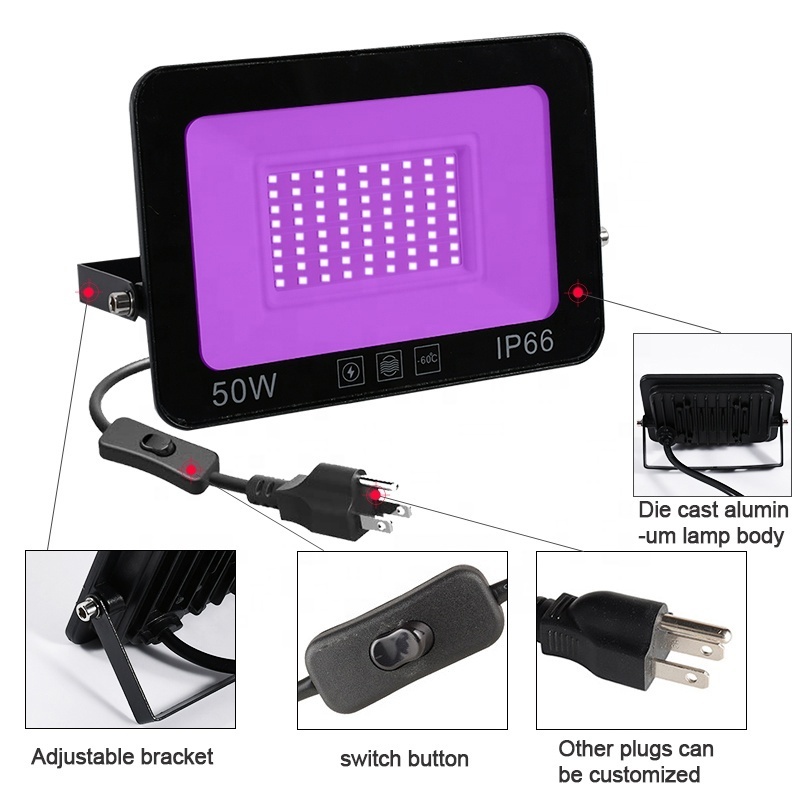 High Quality UV LED Flood Light IP65 Waterproof 50W Backlight Spotlight Stage Black Lights LED Black Light