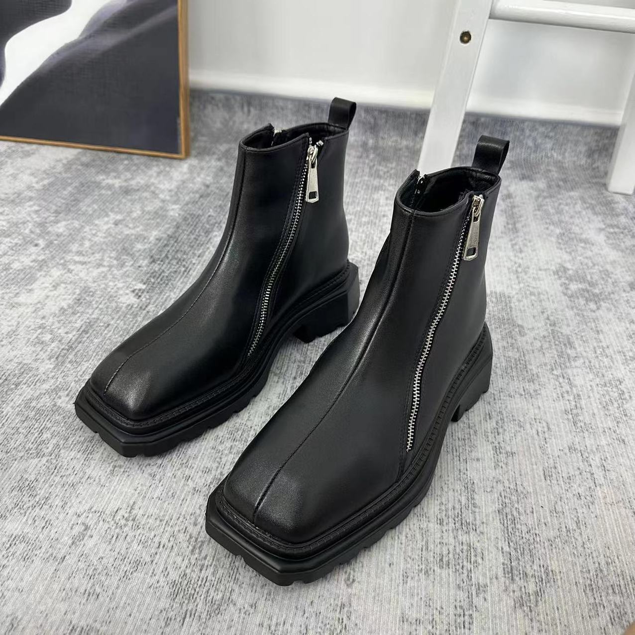 Unisex men and women zipper boots thick-soled Chelsea boots for women