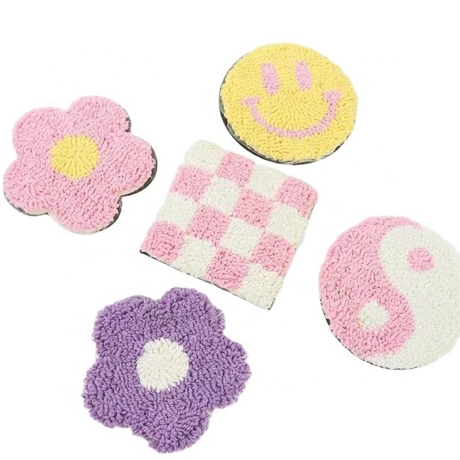 Tufted Loop Pile Cut Embroidery Coasters Customized Any Irregular Design Logo Table Cup Mat Round Small rugs