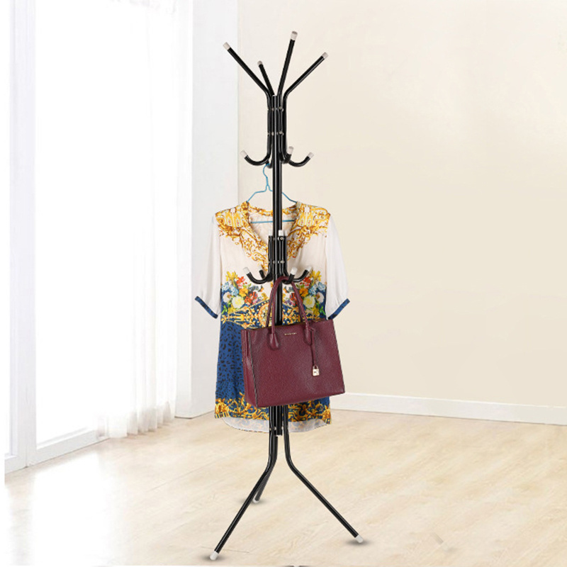 Metal coat rack stand free standing hall tree with 12 hooks for hanging scarf