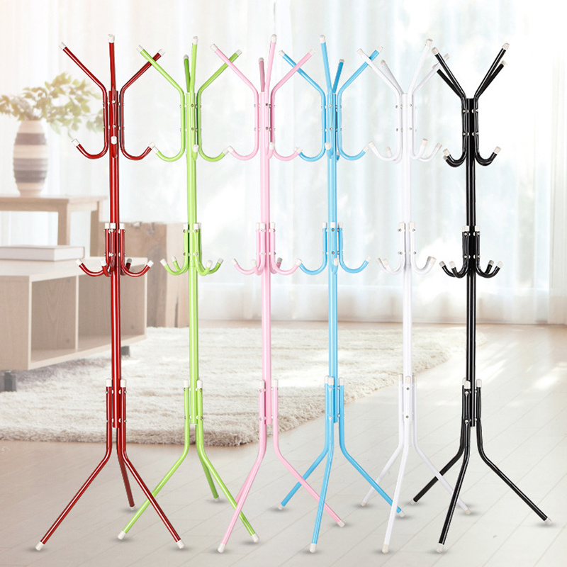 Metal coat rack stand free standing hall tree with 12 hooks for hanging scarf