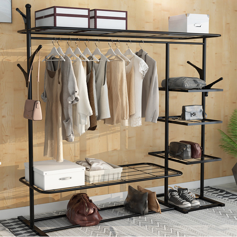 Hall coat rack with bench movable metal multifunctional clothes hanger rack coat stand