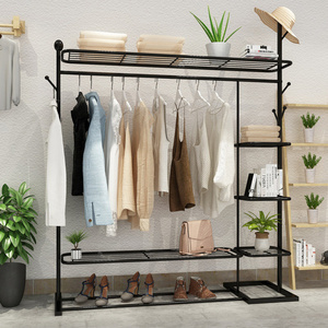 Hall coat rack with bench movable metal multifunctional clothes hanger rack coat stand