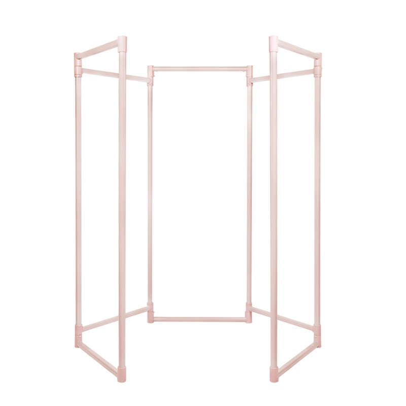 Boutique pink metal aluminum pole clothes hanger stand rack for indoor