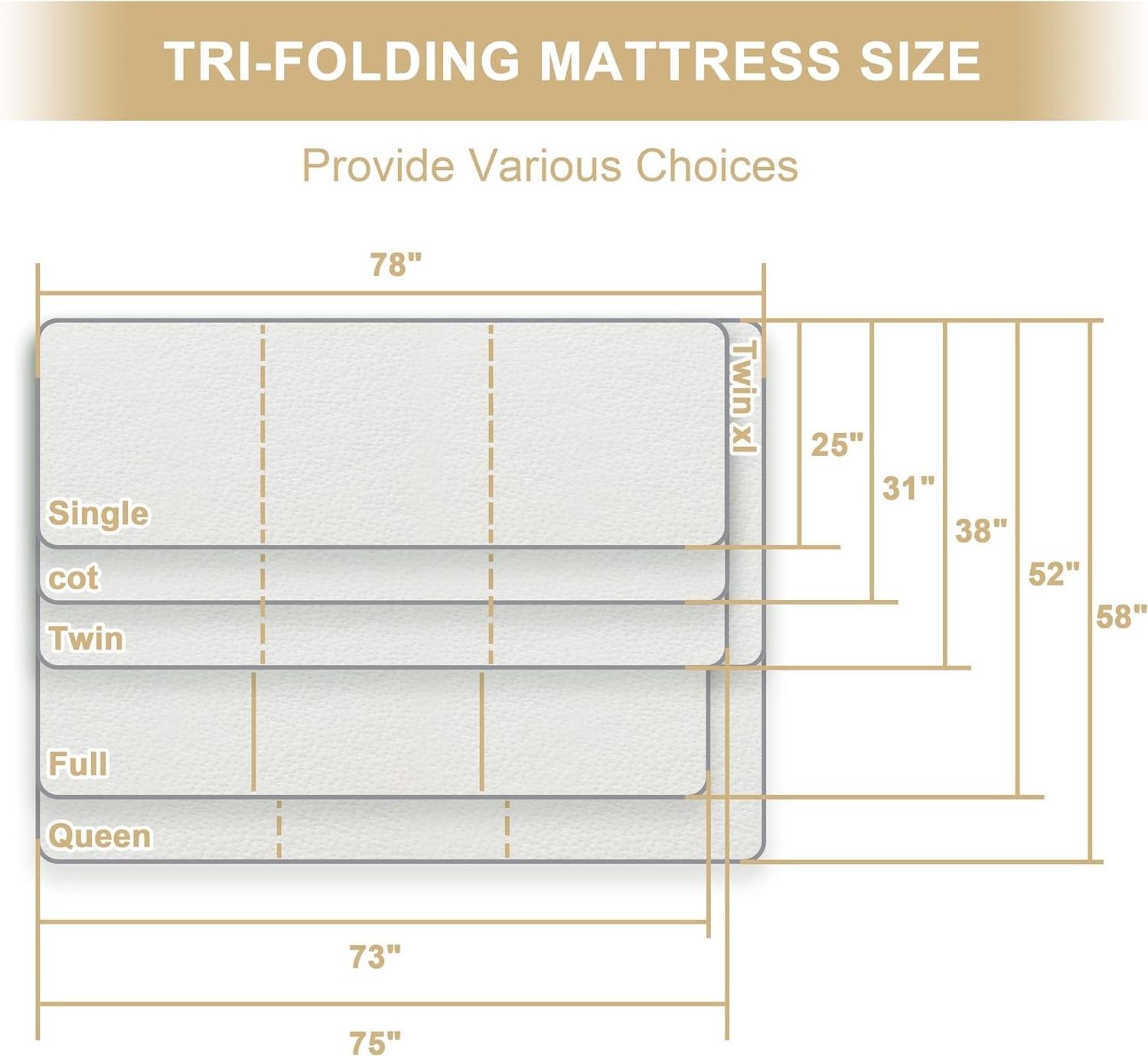 6 Inch Memory Foam Tri-fold Mattress with Breathable & Washable Bamboo Fiber Fabric Cover, Foldable Floor Mattress Guest Bed for