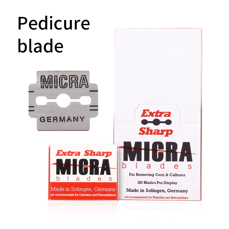 100 pieces/box of nail tools foot planer blade pedicure peeling stainless steel Double edge blade MICRA shaving