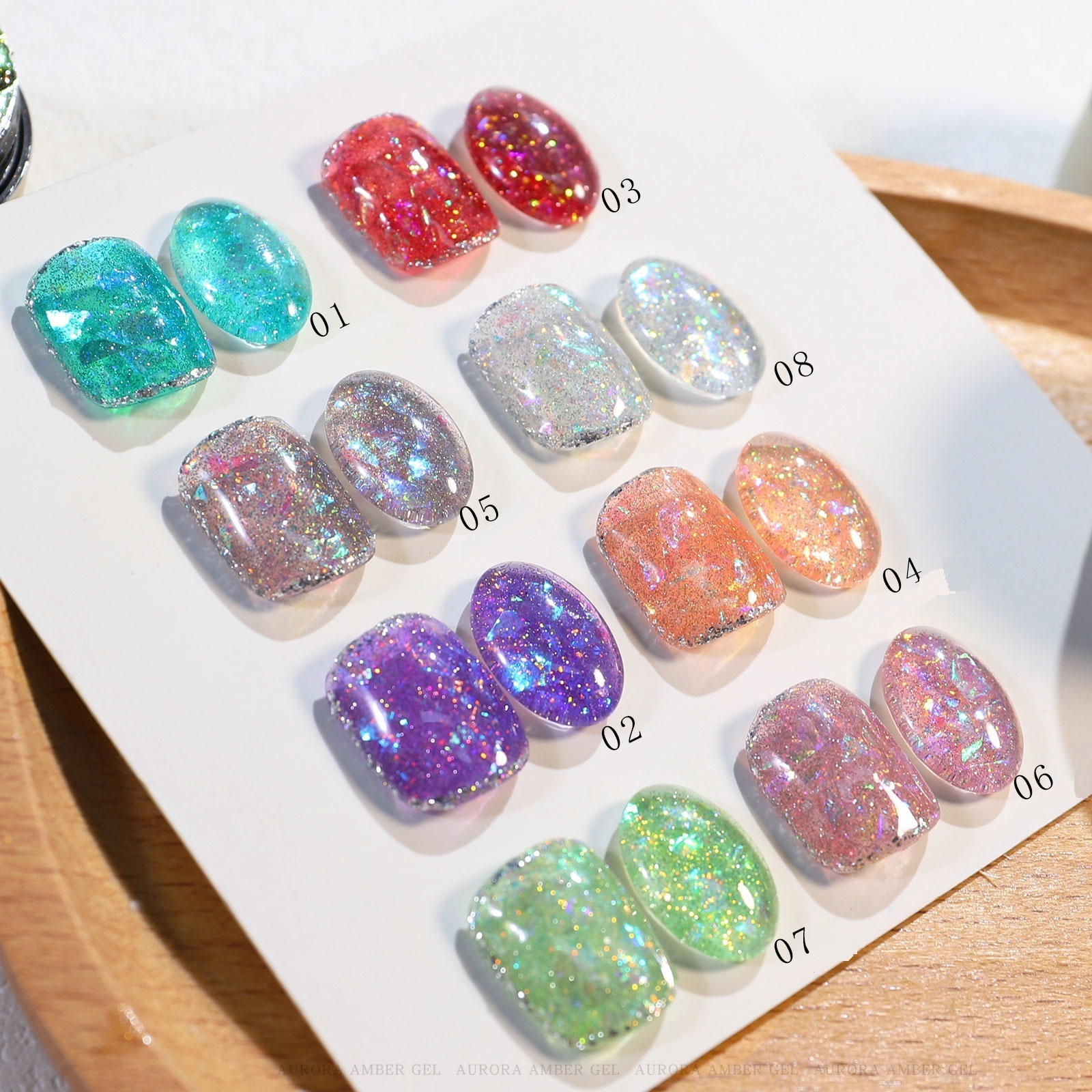 8 Color Aurora Amber Nail Gel Super Shiny Diamond Nail Polish Glue Soak Off  Buling Glaze Diamond Glitter Sequin Canned UV Gel