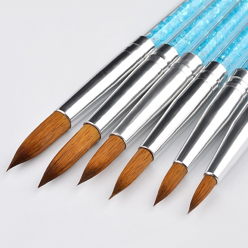 6Pcs Set Nail Art Brush Crystal Carving Pen Blue Rhinestone Handle Painting Acrylic Powder UV Gel Nail Drawing Brush Set