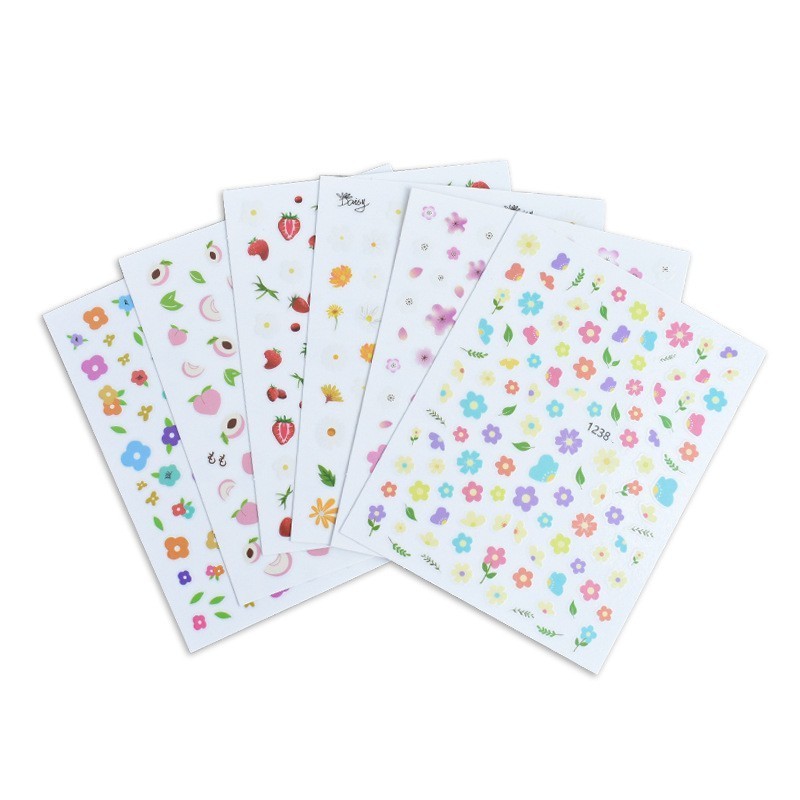 Summer Small Flower Nail Sticker Adhesive Five Petal Daisy Cute Cartoon Fruit Peach DIY Nail Art Decoration Decals