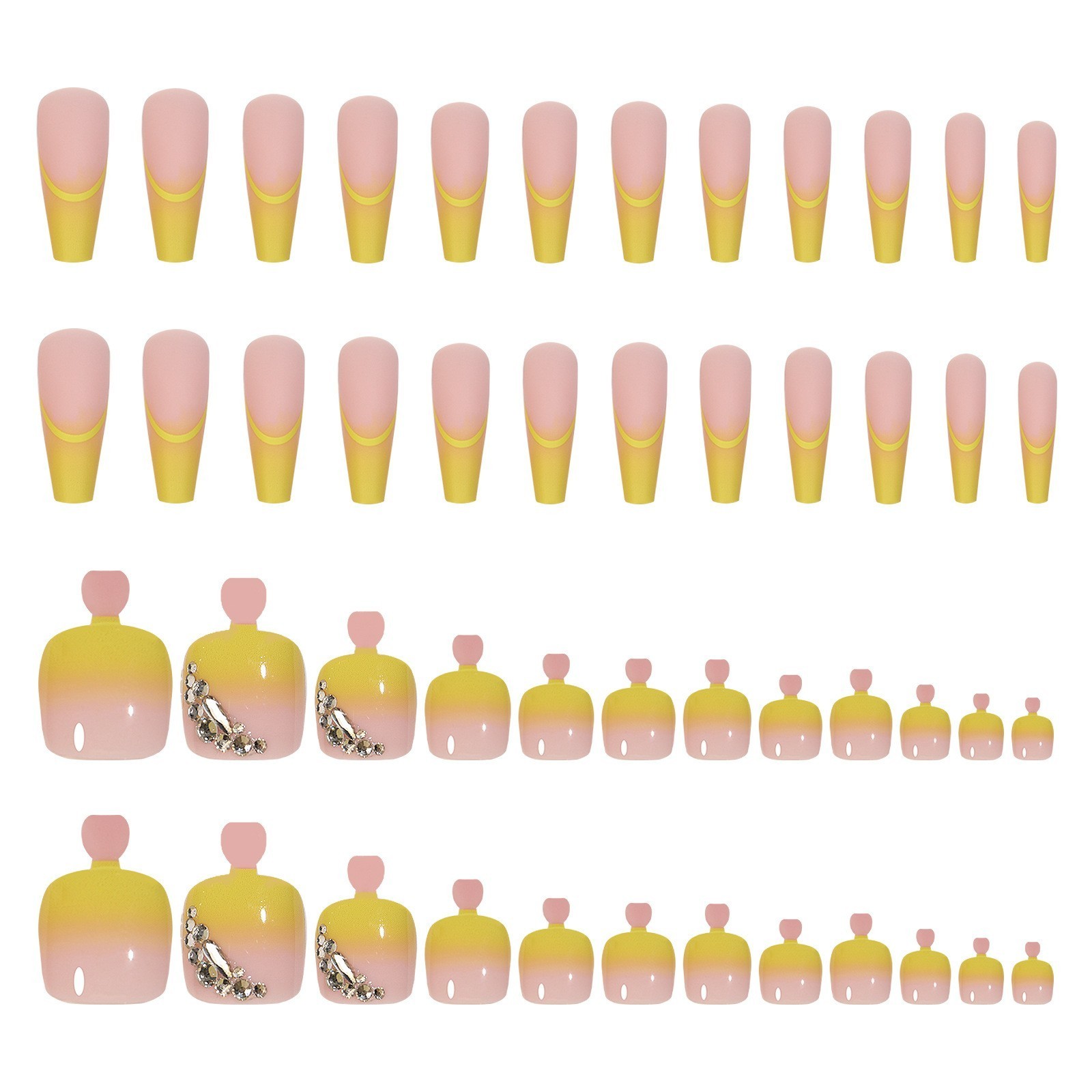 48Pcs/box Foot Hand Toe False Nail Tips Set Press On Nails With Rhinestones Full Cover Artificial Toenails Fingernails