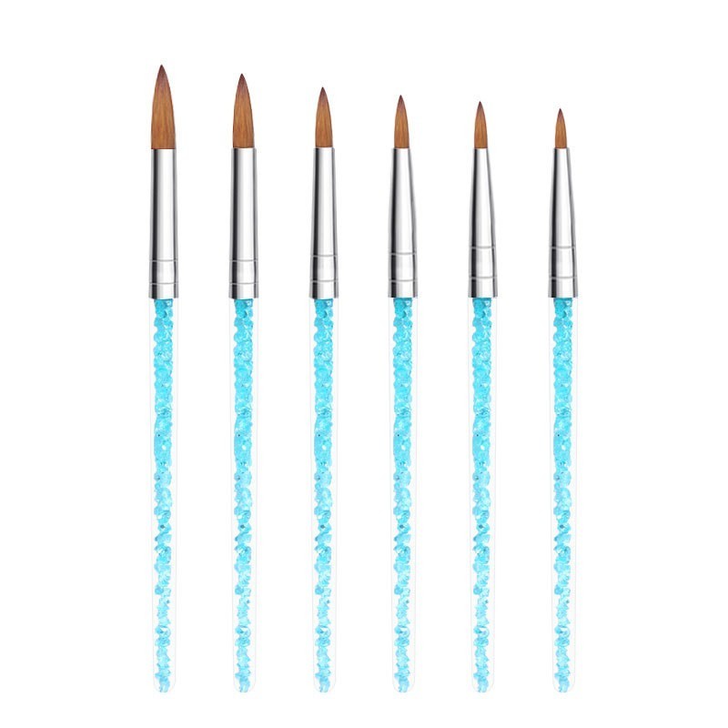 6Pcs Set Nail Art Brush Crystal Carving Pen Blue Rhinestone Handle Painting Acrylic Powder UV Gel Nail Drawing Brush Set