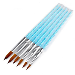 6Pcs Set Nail Art Brush Crystal Carving Pen Blue Rhinestone Handle Painting Acrylic Powder UV Gel Nail Drawing Brush Set