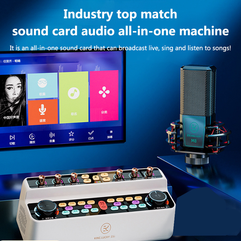 Live Sound Card Equipment Live Singing Sound Card Speaker Accessories Karaoke Mic Karoak Audio All-in-one mic and speaker set