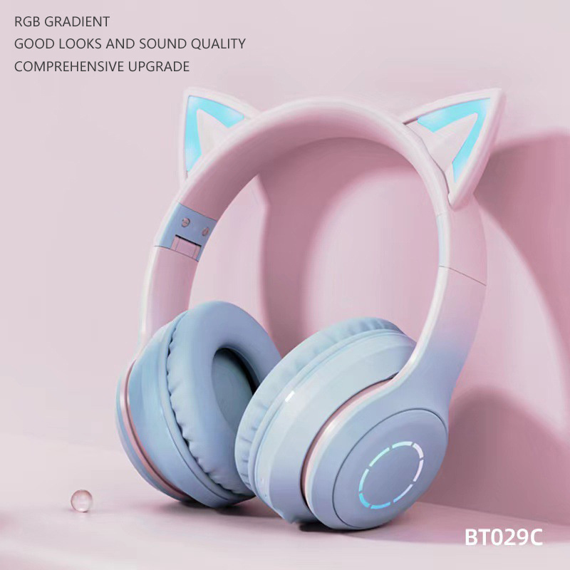 Cat Ears RGB Luminous Gaming E-sports Detachable Headset Folding Wireless Bluetooth Toy Headphone