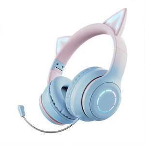 Cat Ears RGB Luminous Gaming E-sports Detachable Headset Folding Wireless Bluetooth Toy Headphone