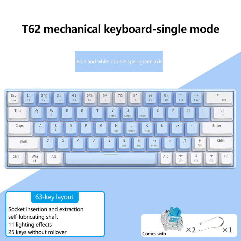 Customized 63-key Wired Gaming switch for backlit mechanical keyboard switches RGB Hot-swappable Mechanical Keyboard