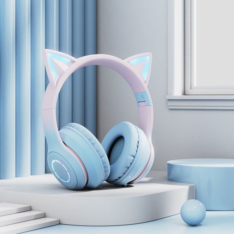 Cat Ears RGB Luminous Gaming E-sports Detachable Headset Folding Wireless Bluetooth Toy Headphone