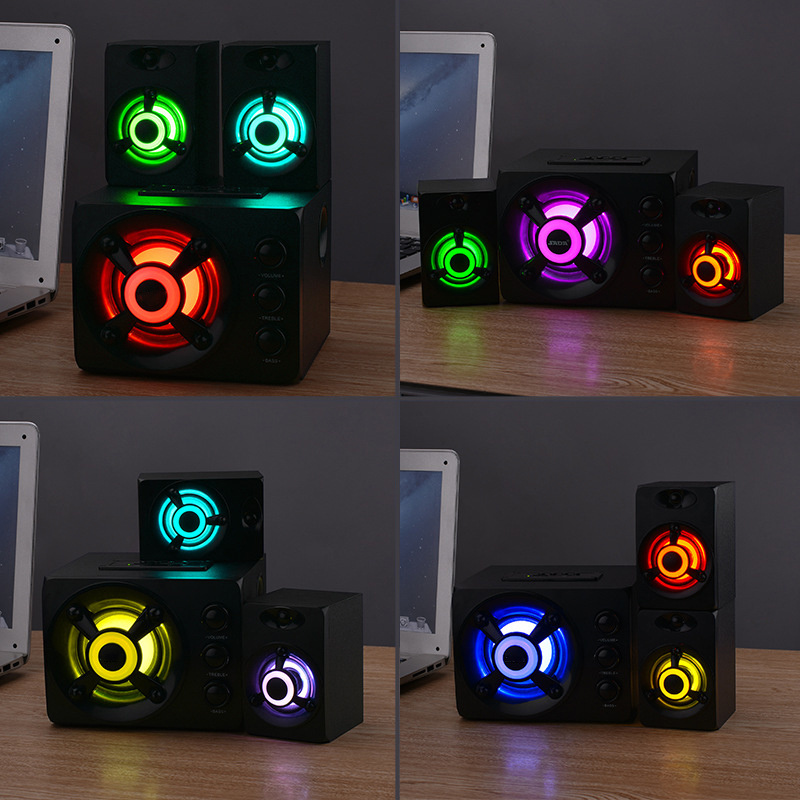 Factory Custom Desktop Computer Speaker Subwoofer Mobile Phone Mini Speaker Light 2.1 Audio Computer Bluetooth Speaker