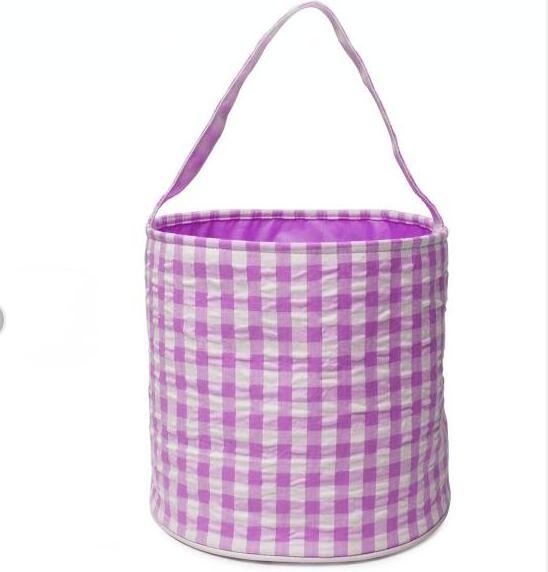 Wholesale Monogram Easter Basket Personalized Seersucker Gingham Buckets Cute Candy Basket for Kids DMA31510