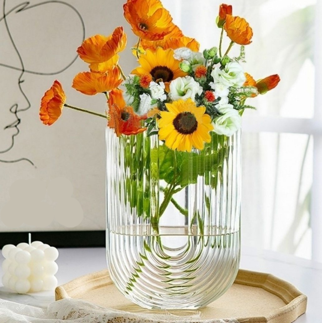 French romantic Flower Arrangement Glass Vase U Shape Simple Glass Vase