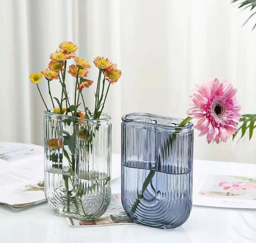 French romantic Flower Arrangement Glass Vase U Shape Simple Glass Vase