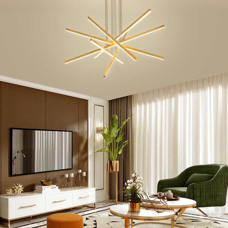 Modern adjustable chandeliers flush mounted ceiling minimalist decorative golden lighting LED pendant light for Villa