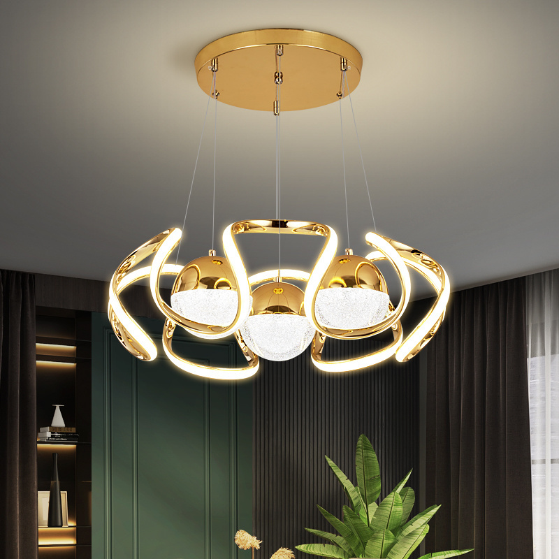 Gold Popular Welcomed Design Style Glass Gold Industrial Light Chandelier Pendant Ring Light Led